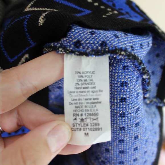 Hera Collection Blue, Gold & Black Sweater BodyCon Dress size Medium - Picture 4 of 5